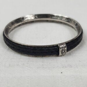 Brighton Black Braided Leather Talana Scroll Bangle